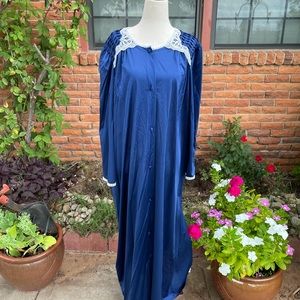 Lorriane • Blue•  Nightgown • White Floral Lace • Size 1X-Large